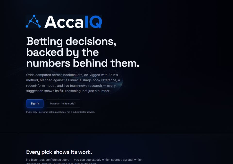 Real screenshot of the AccaIQ app
