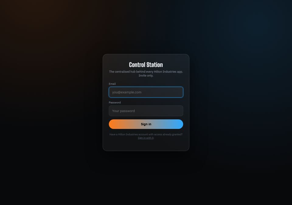 Real screenshot of Control Station's sign-in screen