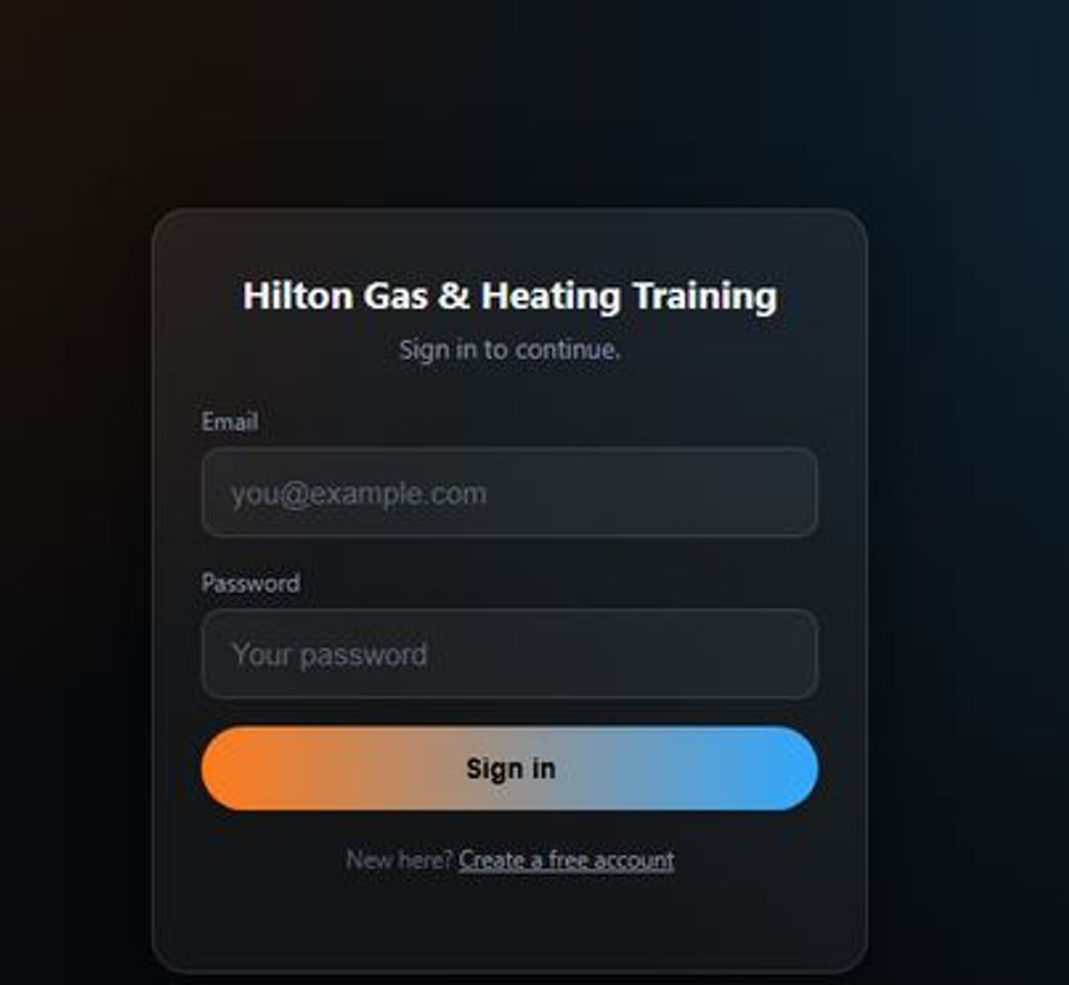 Real screenshot of the Gas & Heating training app
