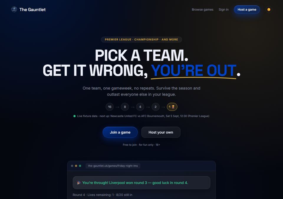 Real screenshot of The Gauntlet app