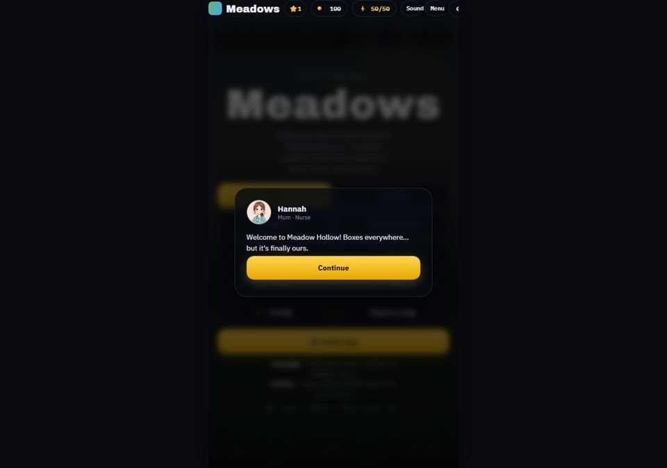 Real screenshot of the Meadows app