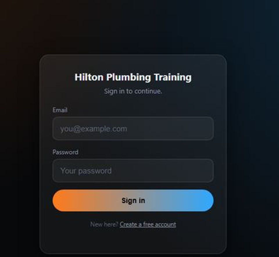 Real screenshot of the Plumbing training app