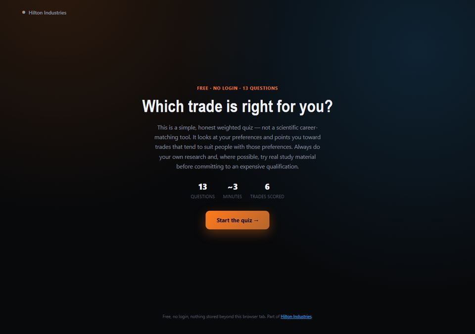 Real screenshot of the Trade-Match Quiz app